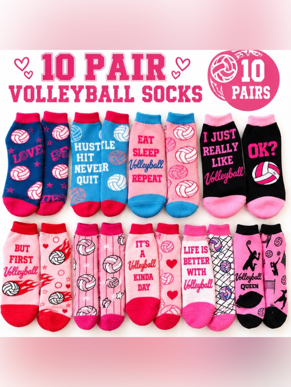 10-Pair Volleyball Socks Set | New Never Worn | Volleyball Team Gift